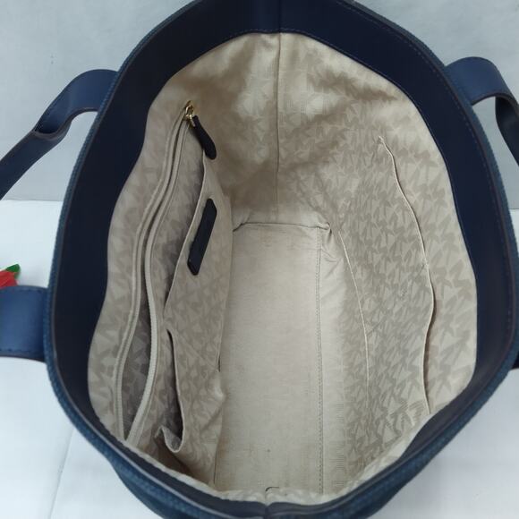 Michael Kors Navy Blue Canvas Leather Trim Double Handle Tote Shoulder Bag - Picture 13 of 16